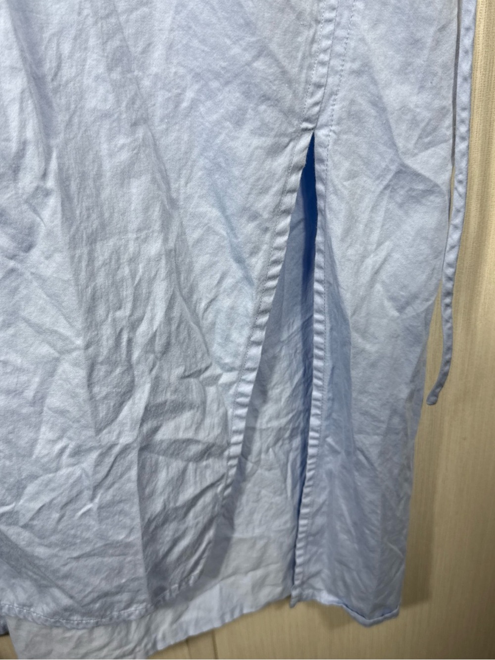 ZARA L Light Wash Chambray Oversized Button Down Shirt Dress Midi Blue Tie Back - Picture 5 of 11